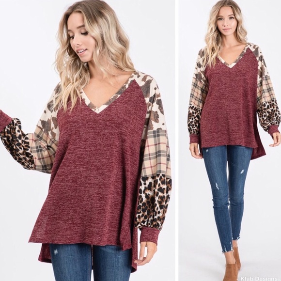 ✨JUST IN✨PATCHWORK SLEEVES SOFT TUNIC TOP - Picture 5 of 8